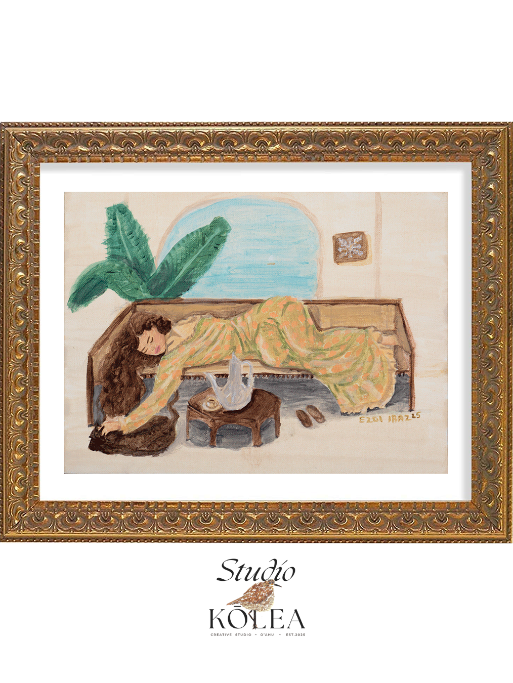 Resting in Mu‘umu‘u — Afternoon Chai (Original Painting)
